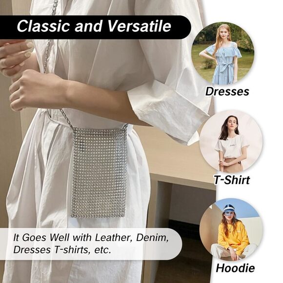 Silver Sequin Glitter Purse with Rhinestones – Crossbody for Events - Picture 5 of 7